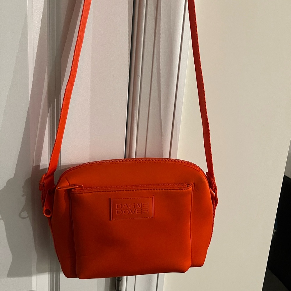 Dagne Dover Micah Bright Orange Crossbody with Front Zip Pocket EUC